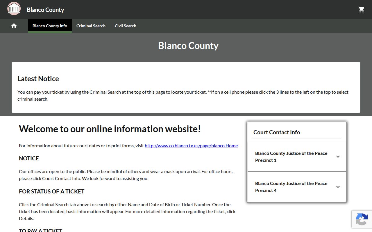 Blanco County traffic warrant lookup: court-linked citation search interface