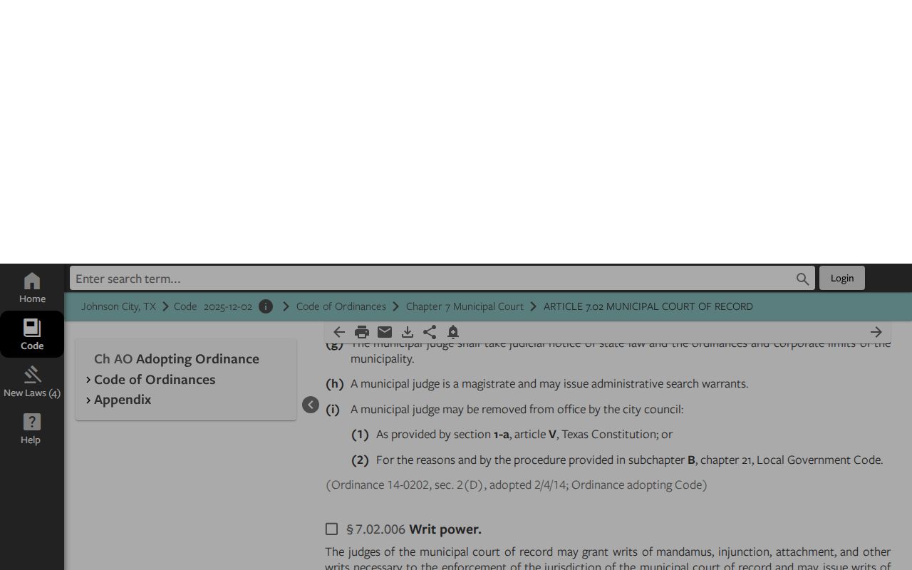 Johnson City warrant records: municipal court report categories and aggregate activity