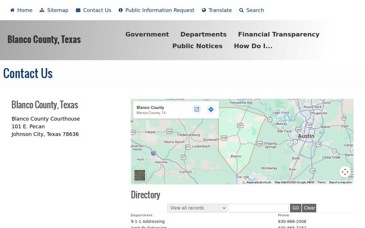 Blanco County warrant records: county contact directory for courts and sheriff