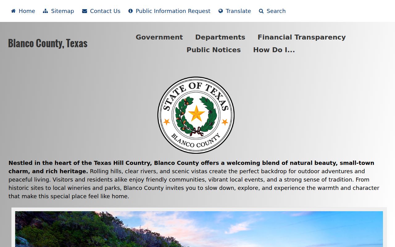 Blanco County warrant records: county homepage and temporary office notice